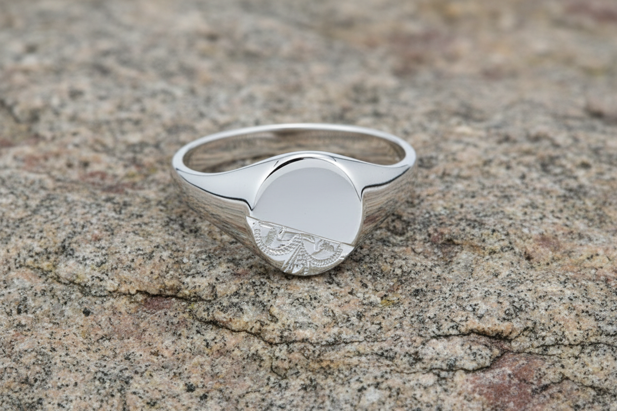 Mens Sterling Silver Oval Signet Ring with a polished finish and stylish design for everyday wear