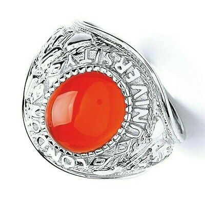 Mens Sterling Silver Red Stone College Ring with intricate design and a bold red gemstone