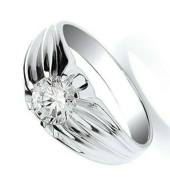 Mens Sterling Silver Solitaire Ring Gypsy Setting featuring a sparkling central diamond design