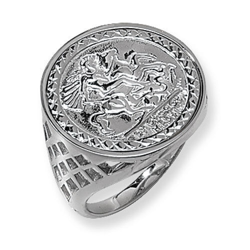 Mens Sterling Silver Sovereign Coin Ring with intricate detailing and a polished finish