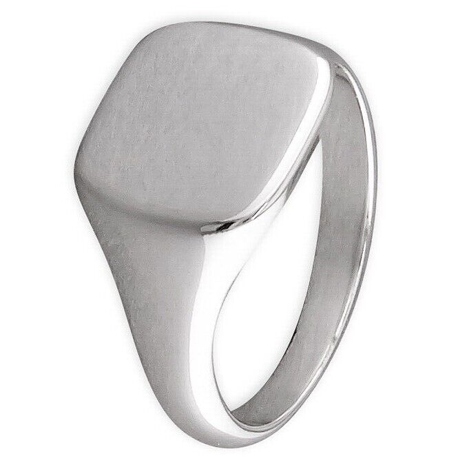 Mens Sterling Silver Square Cushion Signet Ring with a Polished Finish for Everyday Wear