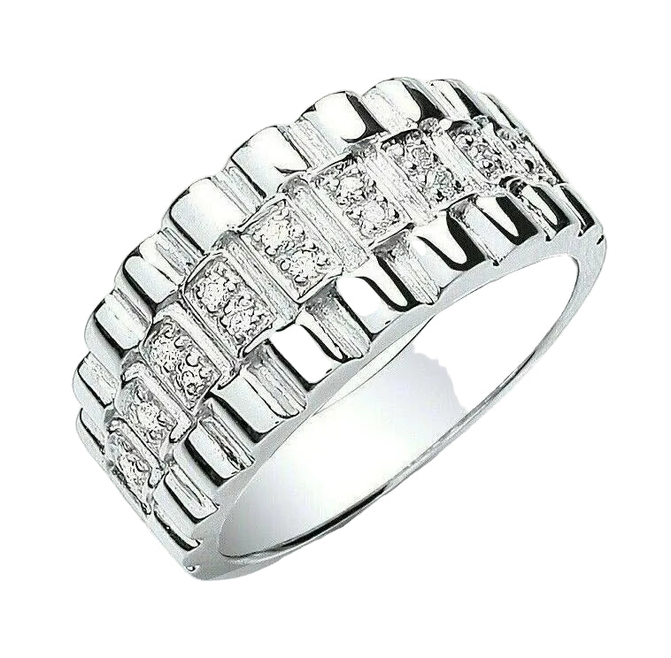 Mens Sterling Silver Wide Band Ring with Diamond Accents and Sleek Design