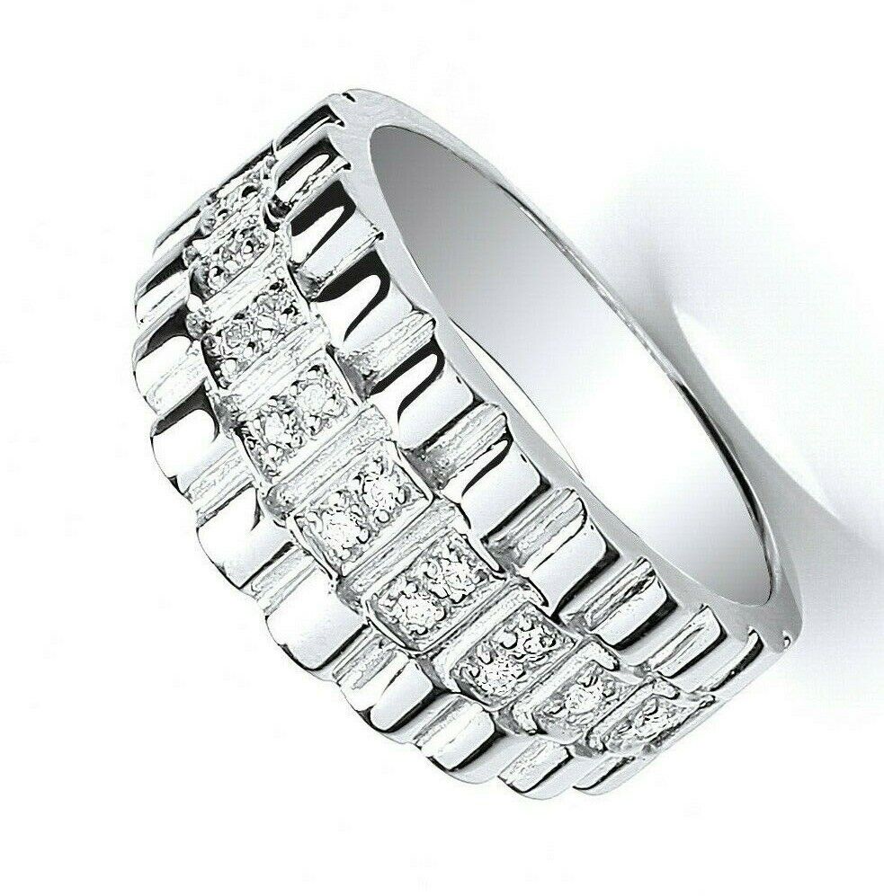 Mens Sterling Silver Wide Band Ring with Elegant Design and Sparkling Stones