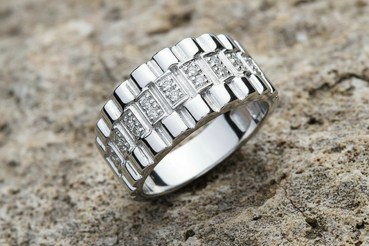 Stylish Mens Sterling Silver Wide Band Ring with a Unique Textured Design
