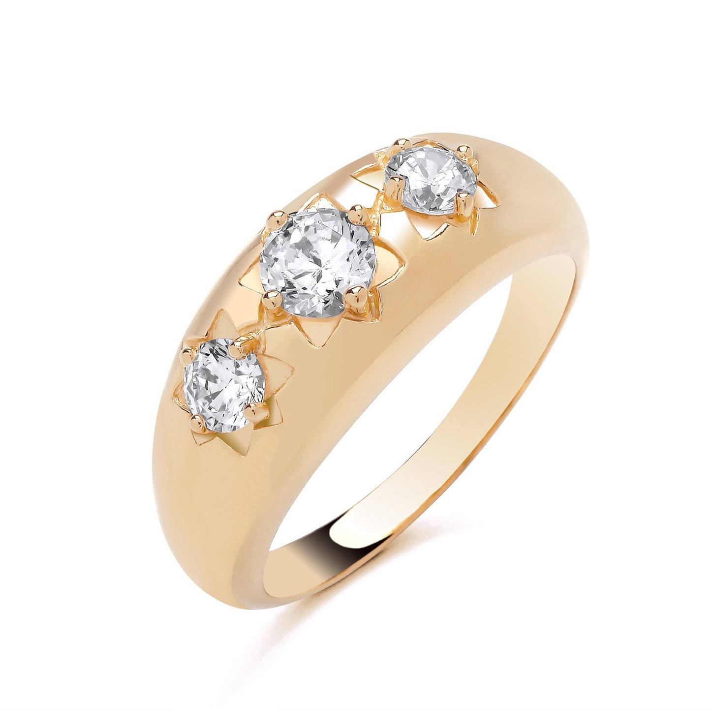 Mens Three Stone Ring in Gold with Three Sparkling Clear Stones for Elegant Style