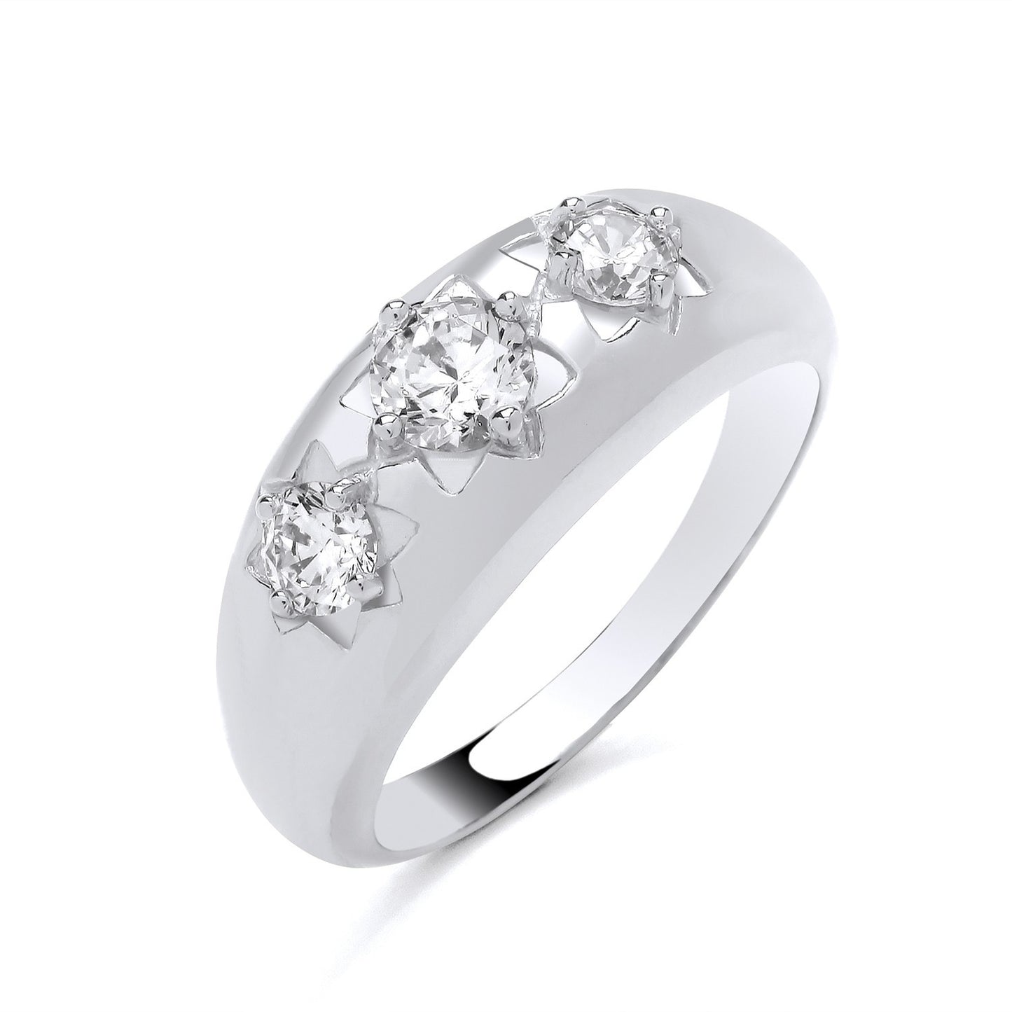 Mens Three Stone Ring Solid Sterling Silver Rhodium Plate with elegant stone settings for a classic look