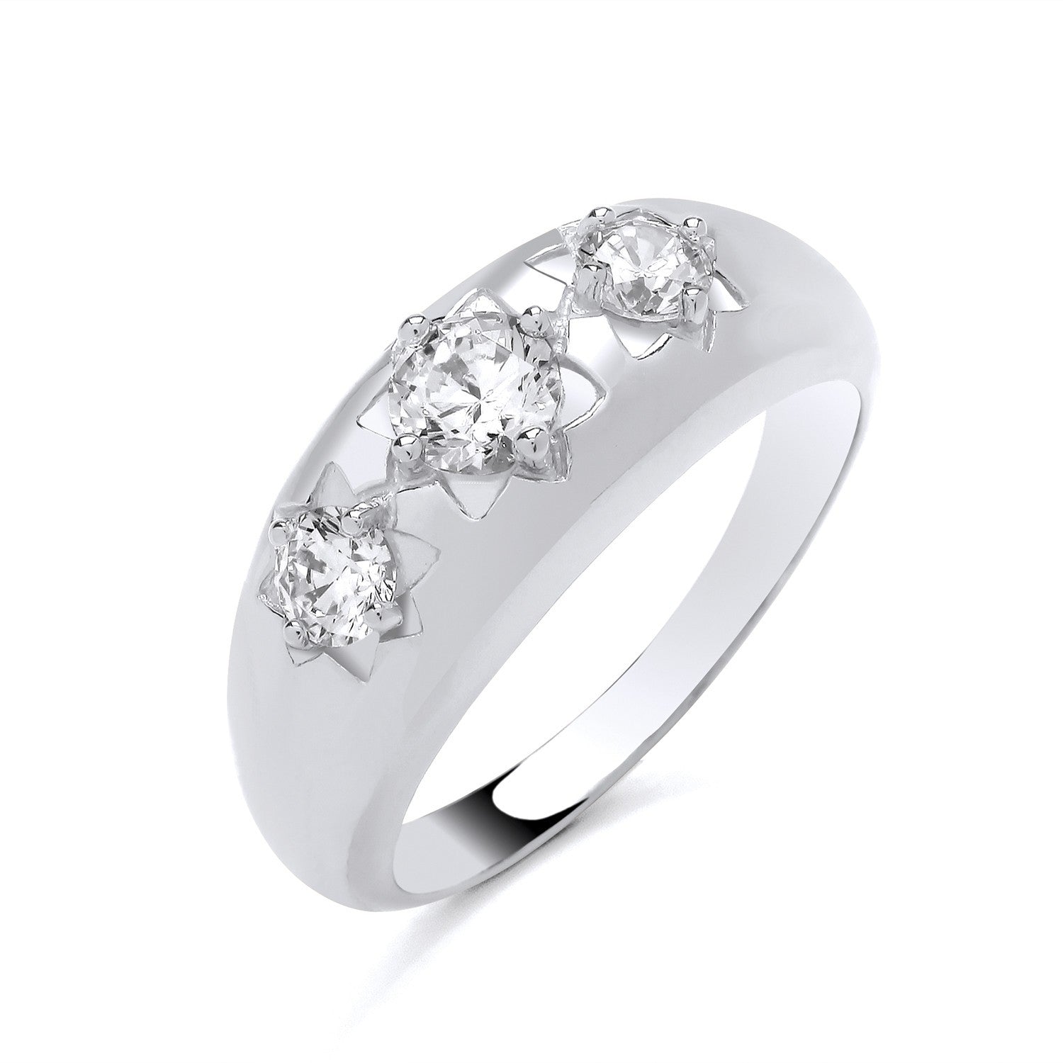 Mens Three Stone Ring Solid Sterling Silver Rhodium Plate with elegant stone settings for a classic look