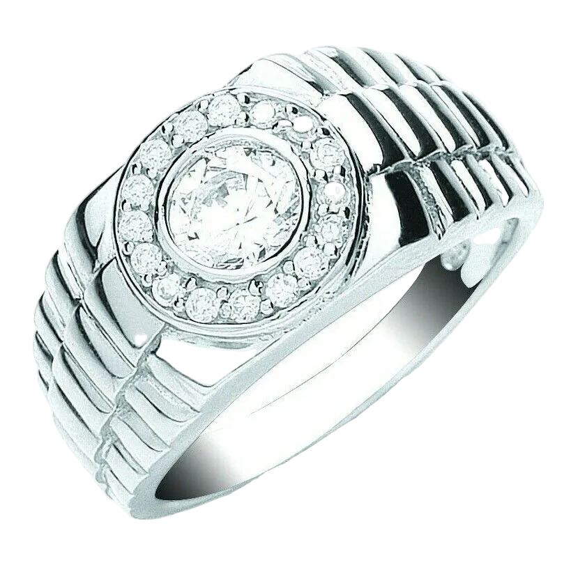 Stylish Mens Watchstrap Design Ring featuring a central diamond and intricate detailing