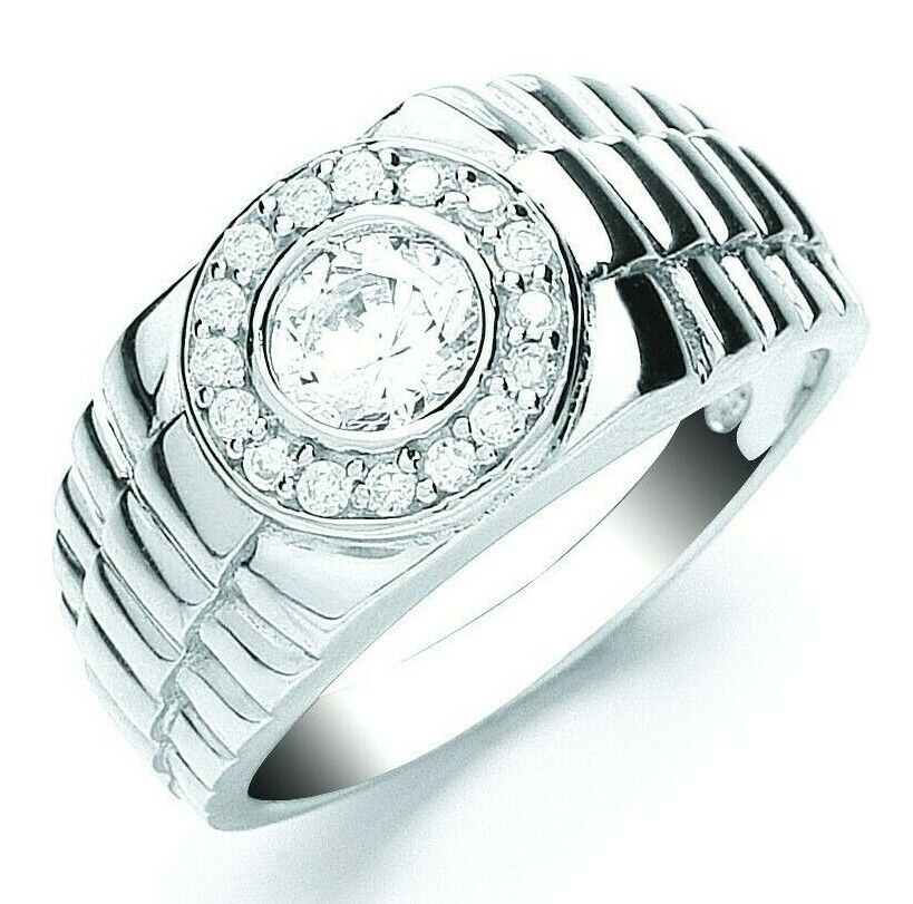 Stylish Mens Watchstrap Design Ring featuring a central diamond surrounded by smaller stones