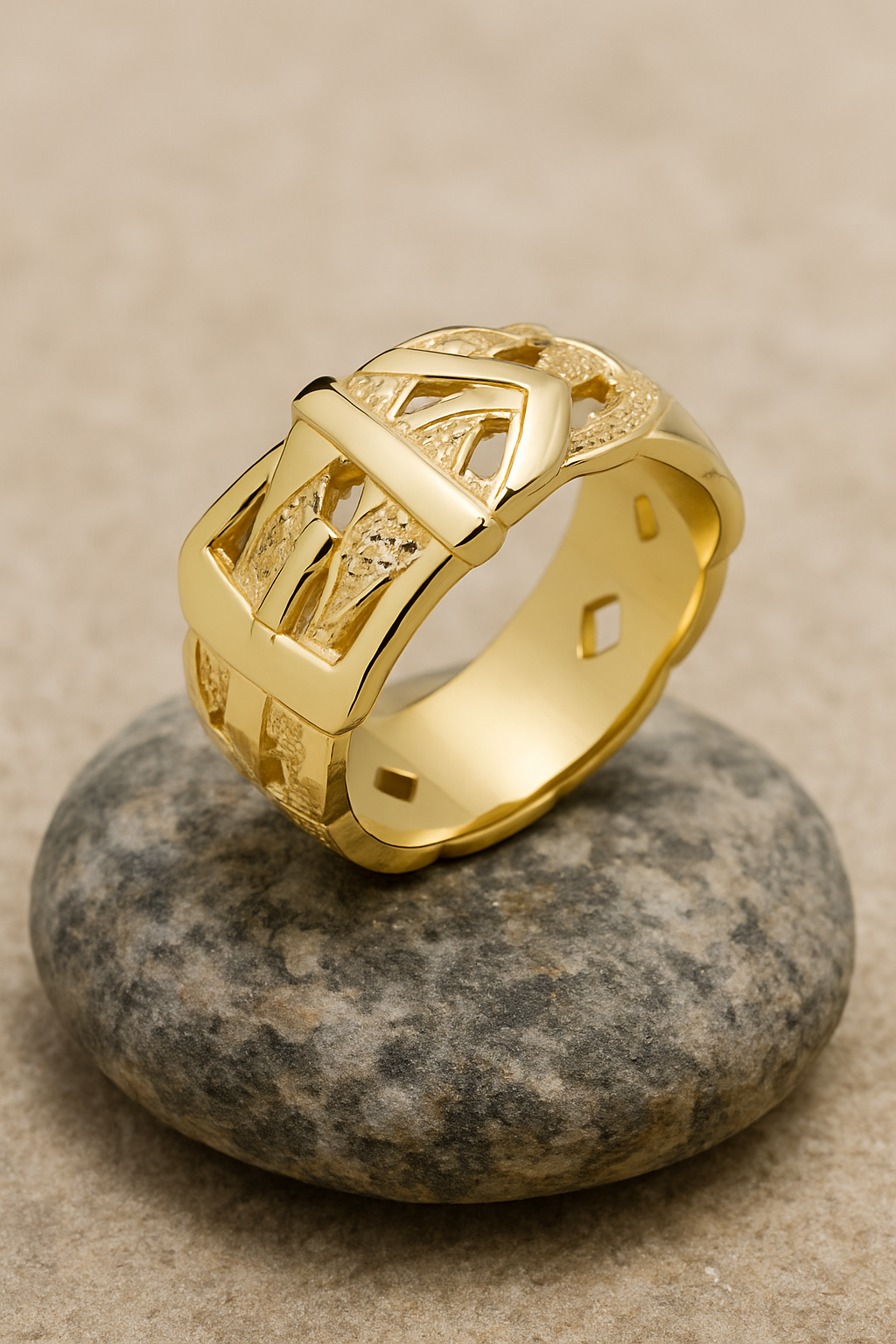 J R Jewellery Mens Woven Buckle Ring in Gold with Intricate Design and Modern Style