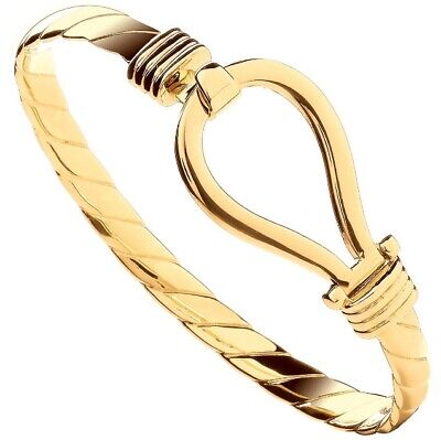 Stylish Mens Yellow Gold Hook Bangle with a Twisted Design for Modern Elegance