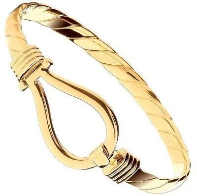Mens Yellow Gold Hook Bangle with Twisted Rope Design for Elegant Style