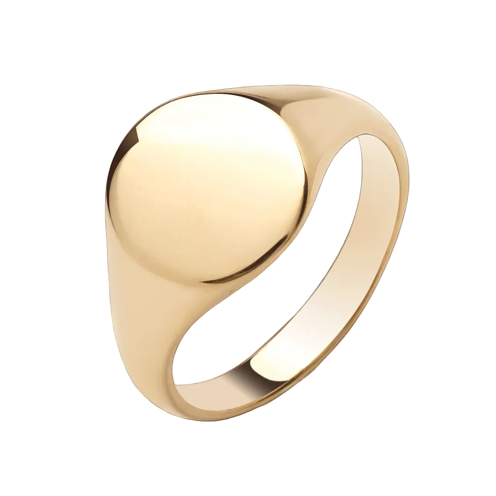 Mens Yellow Gold Oval Signet Ring on Solid Sterling Silver with a Polished Finish