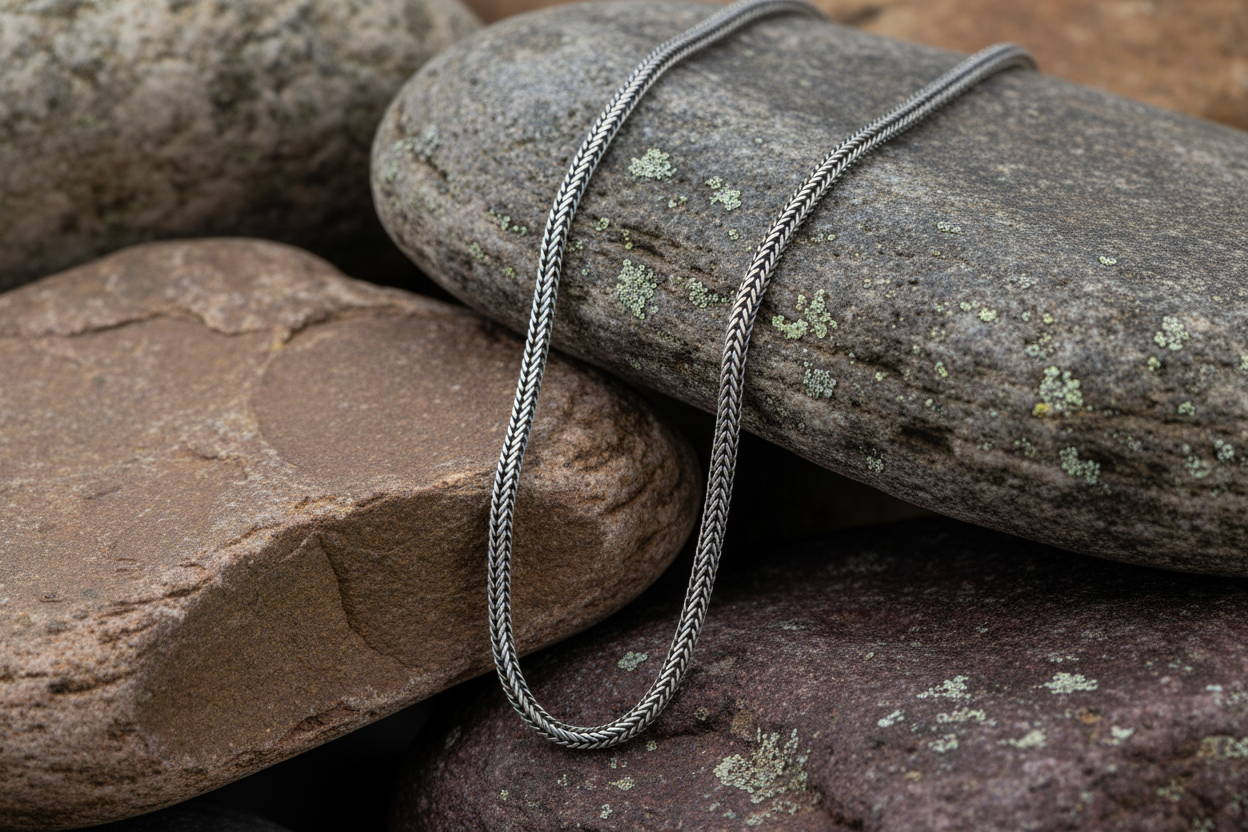 Fred Bennett Oxidised Foxtail Chain Necklace Solid Sterling Silver 56cm N4277