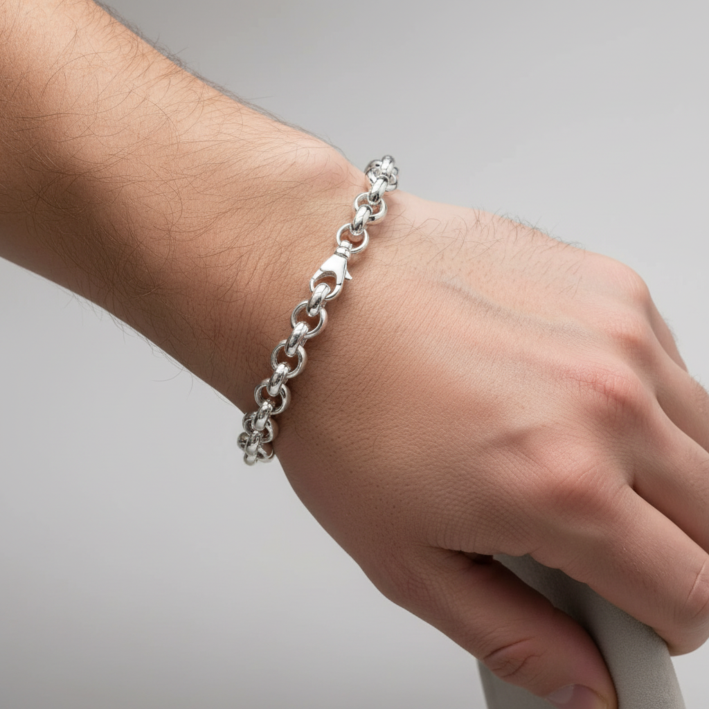 Mens Belcher Bracelet Solid Silver 8" Length British Made Hallmarked