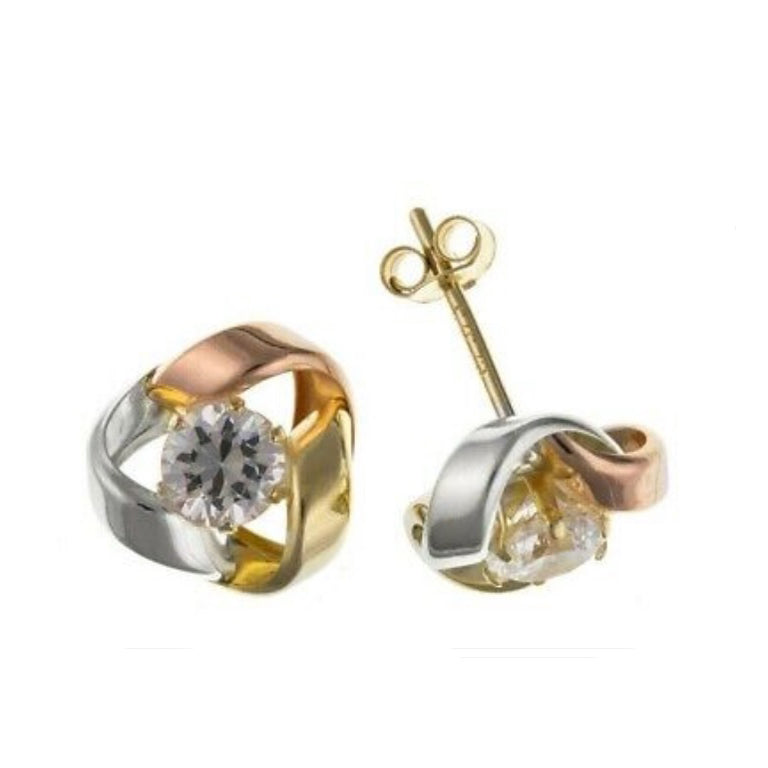 Multi Tone Gold Knot Stud Earrings Rose Yellow White Gold Hallmarked 6mm