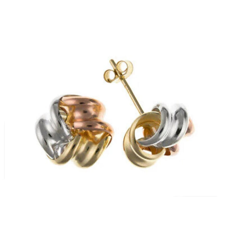 Multi Tone Gold Knot Stud Earrings 6mm 9 Carat Yellow Rose White Studs British