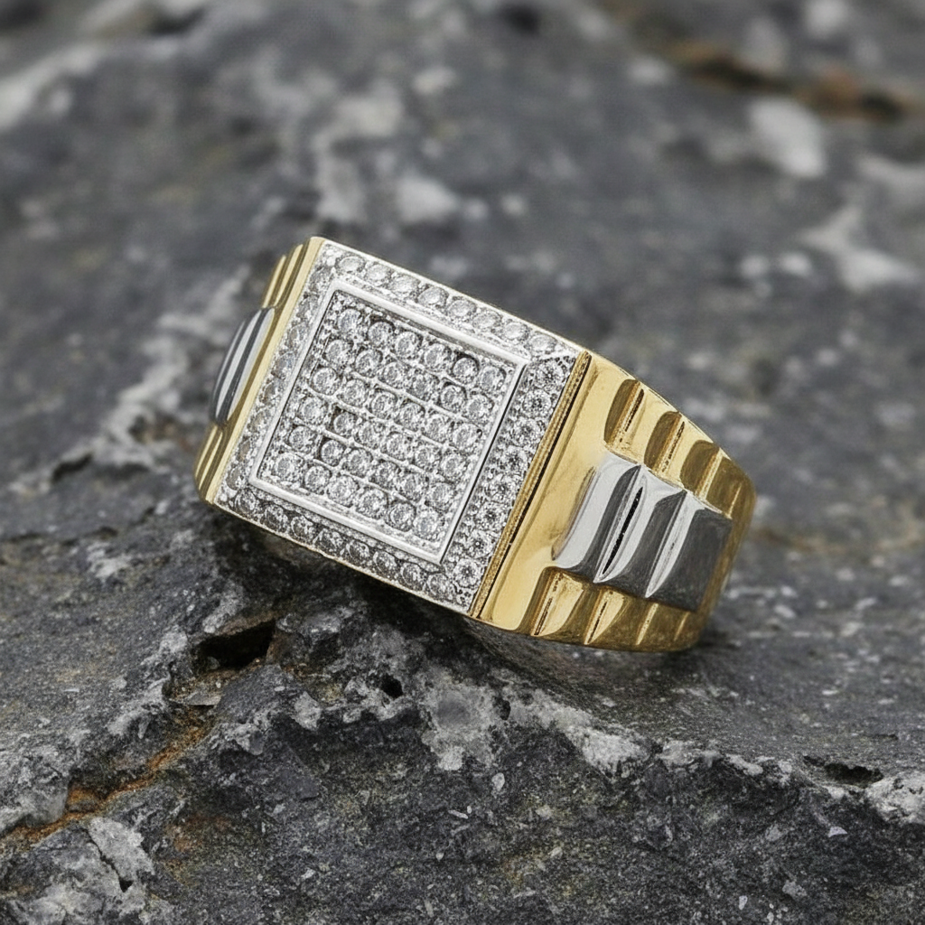 9ct Multi Tone Gold Gents Ring Square Face Signet Hallmarked