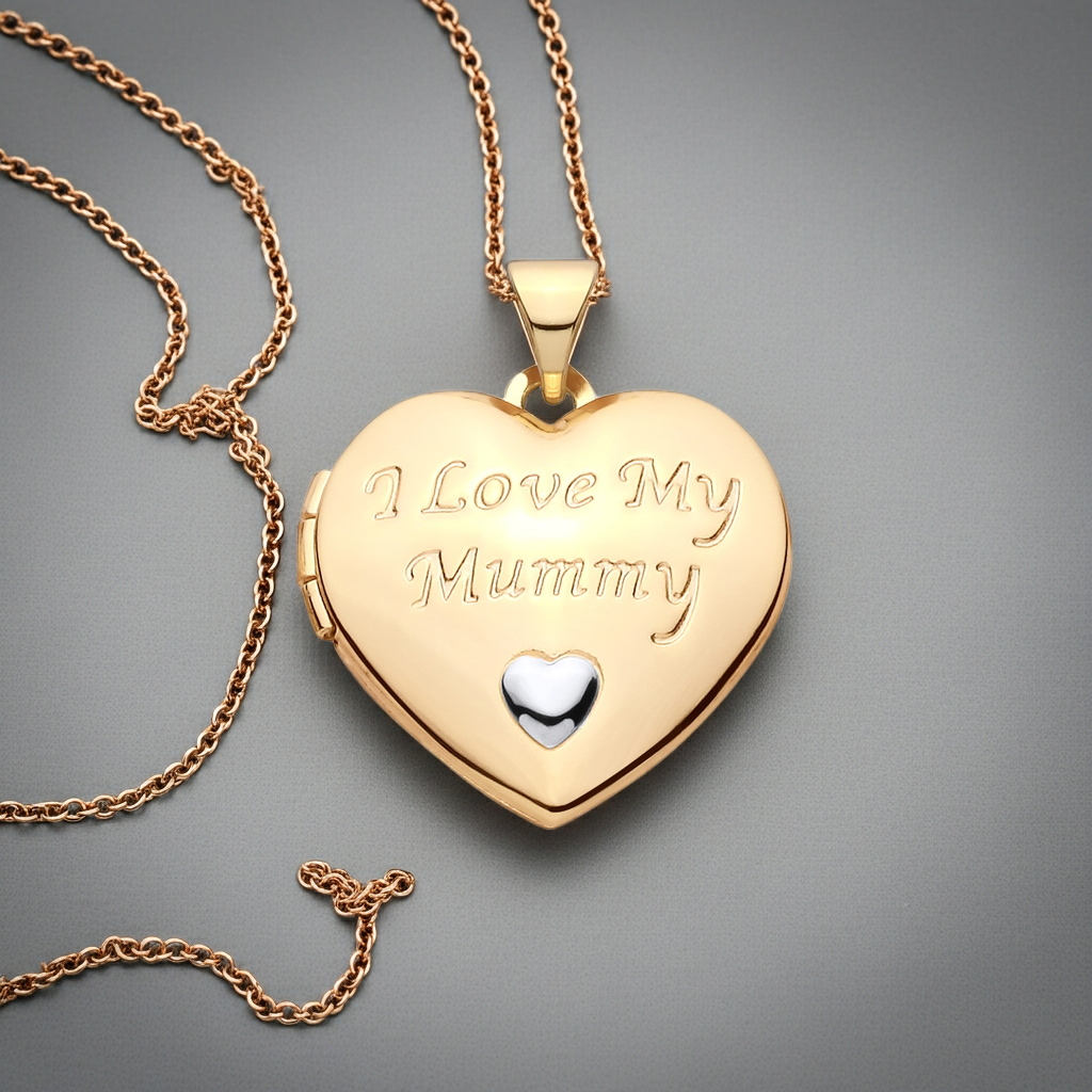 Gold Mummy Heart Locket by J R Jewellery with engraving 'I Love My Mummy'