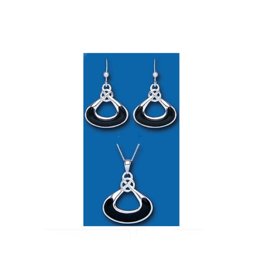 Onyx Set Solid Silver Pendant and Drop Earrings Hallmarked