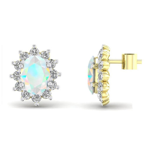 Opal Oval Cluster Stud Earrings Solid 9ct Yellow Gold Claw Set Hallmarked