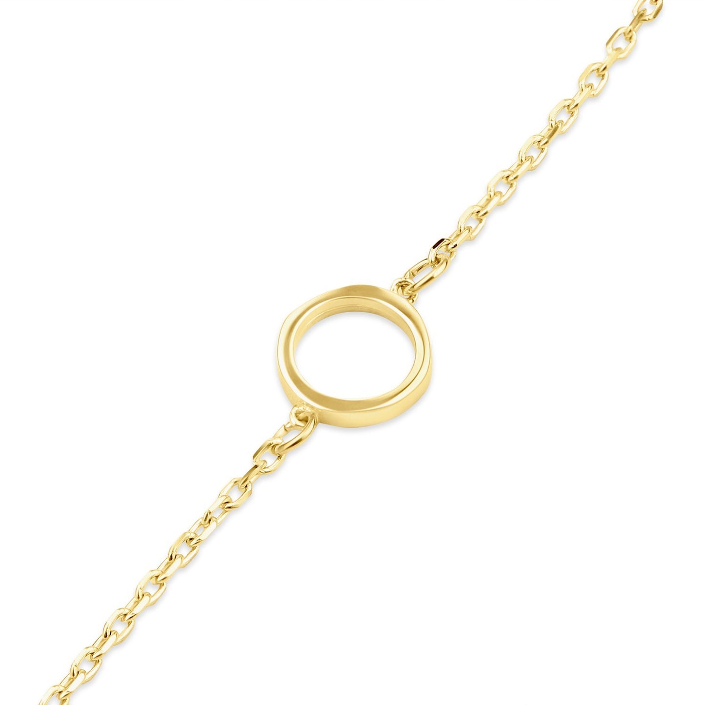 Gold Open Circle Station Bracelet by J R Jewellery featuring a delicate chain and a central circle pendant