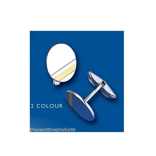 Oval Cufflinks Solid Sterling Silver Yellow Gold Stripe
