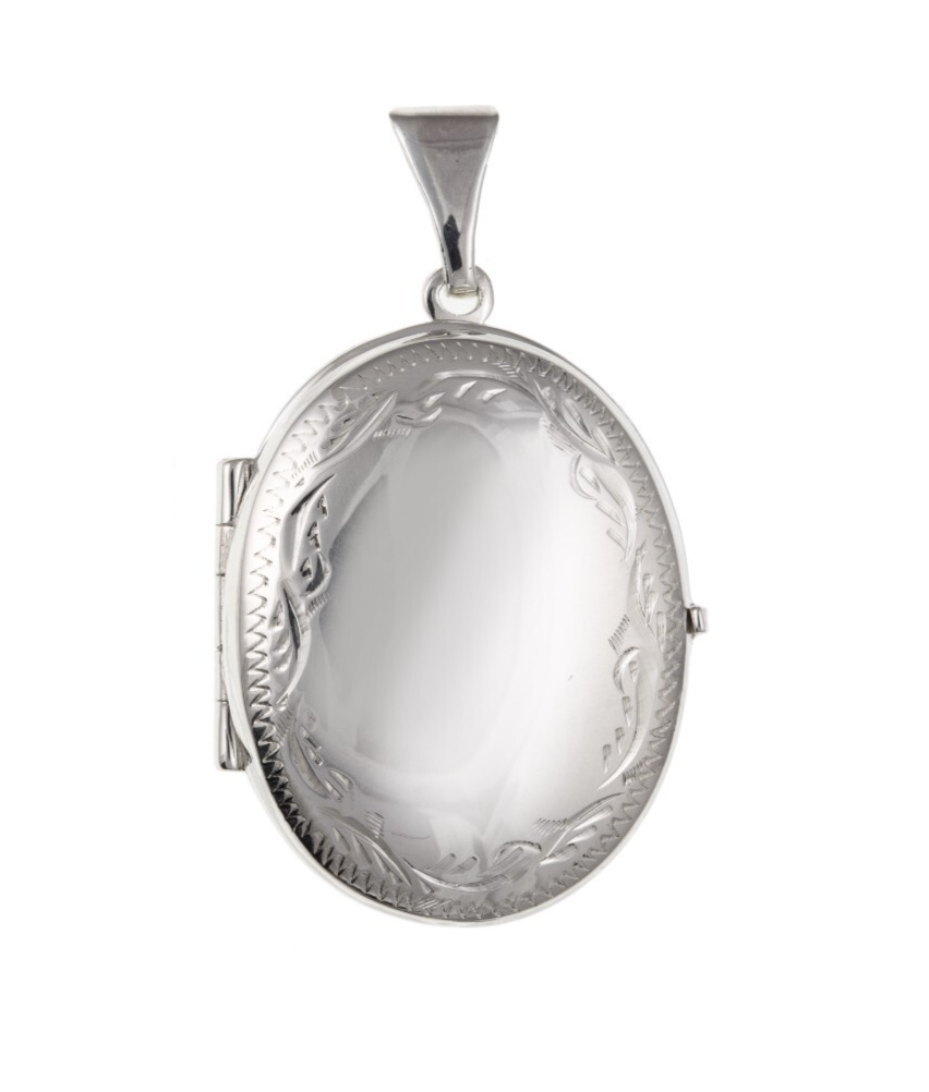 Elegant Patterned Family Locket in polished silver with intricate engravings and a sleek design
