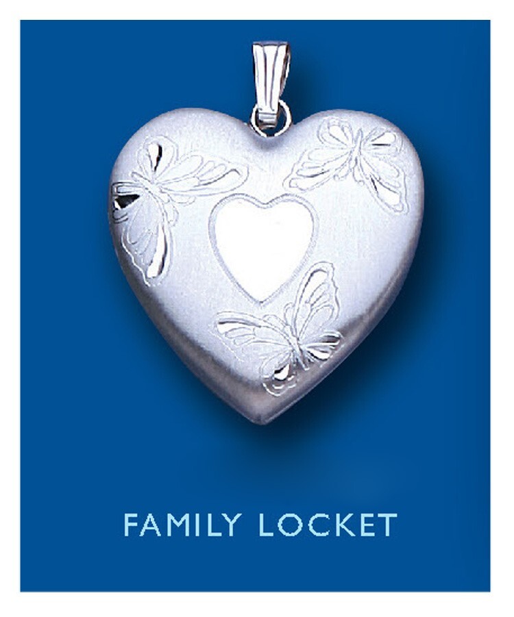 Patterned Heart Family Locket with Butterfly Design for Personalised Keepsakes