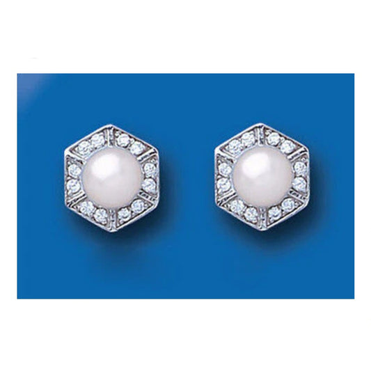 Freshwater Cultured Pearl Earrings Solid Sterling Silver Stud Studs 925 Hallmark
