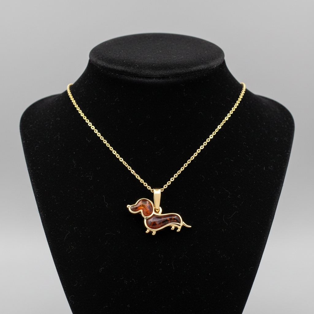 J R Jewellery Silver Necklace featuring a pendant amber in a dog design for animal lovers