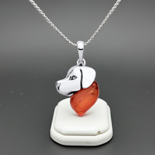 J R Jewellery Silver Necklace with Pendant Amber in Dog Design for Pet Lovers
