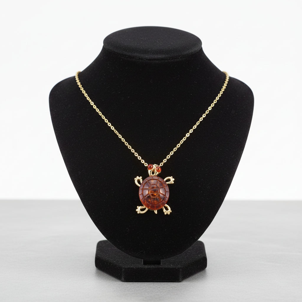 J R Jewellery Silver Necklace with Amber Pendant featuring a turtle design
