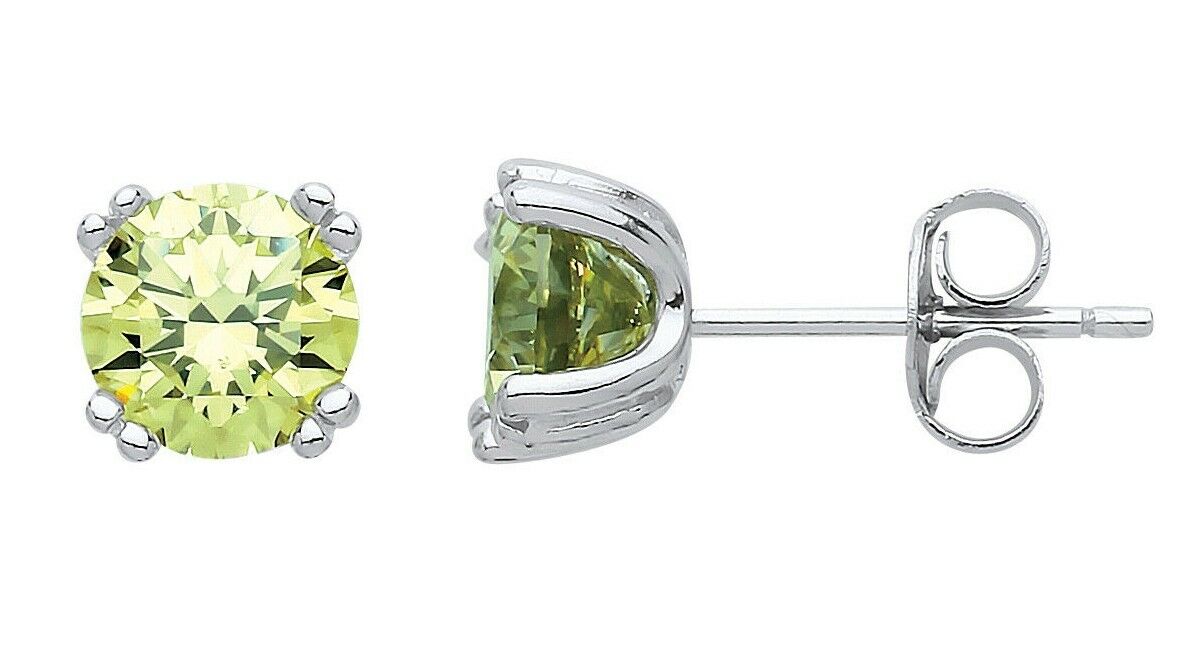 J R Jewellery peridot stud earrings sterling silver with round green gemstones and secure backings