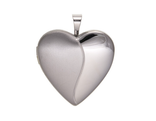 Polished And Satin Heart Locket in Silver with a Smooth Curved Design for Personalised Keepsakes