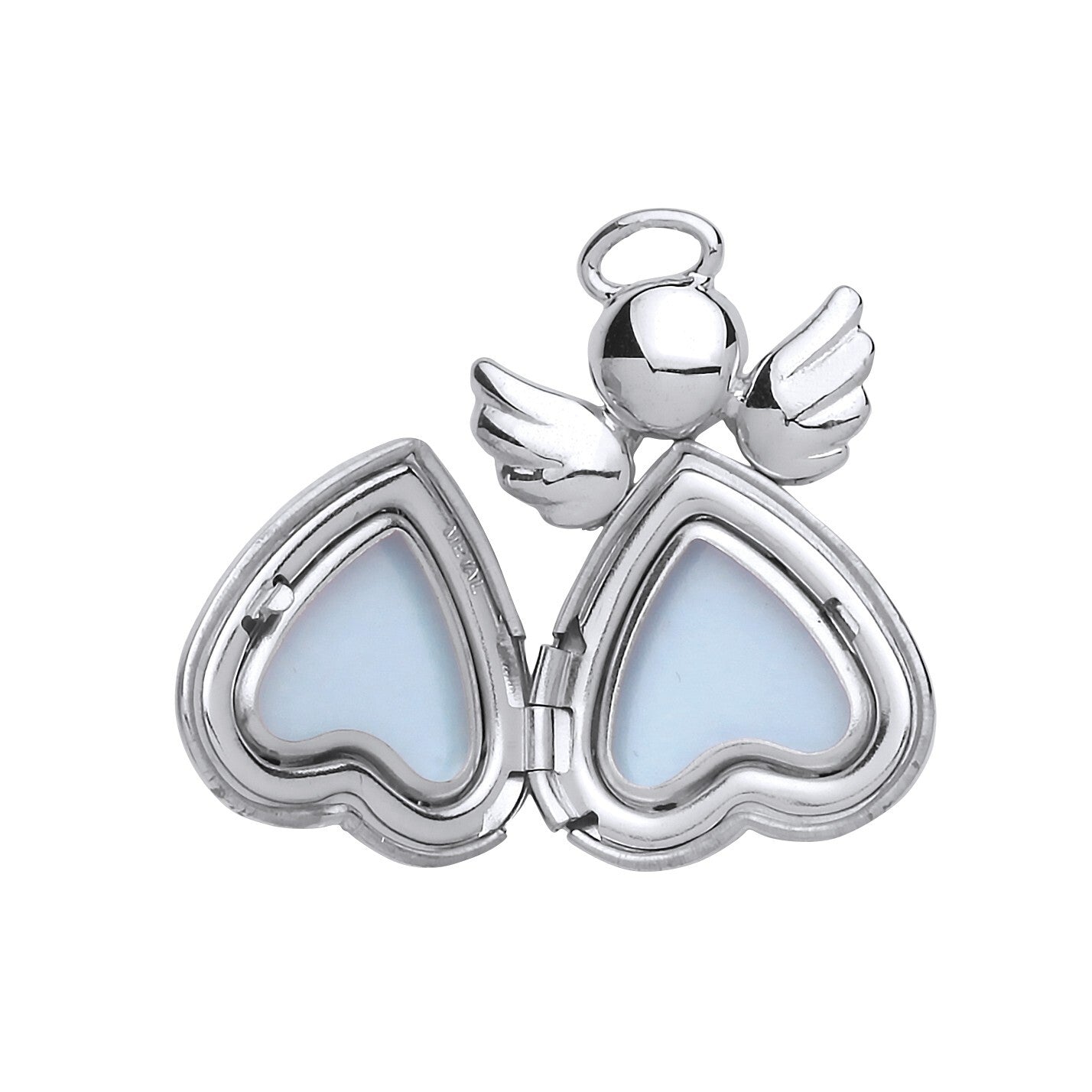 Real Diamond Angel Heart Locket in Silver with Openable Heart-Shaped Design
