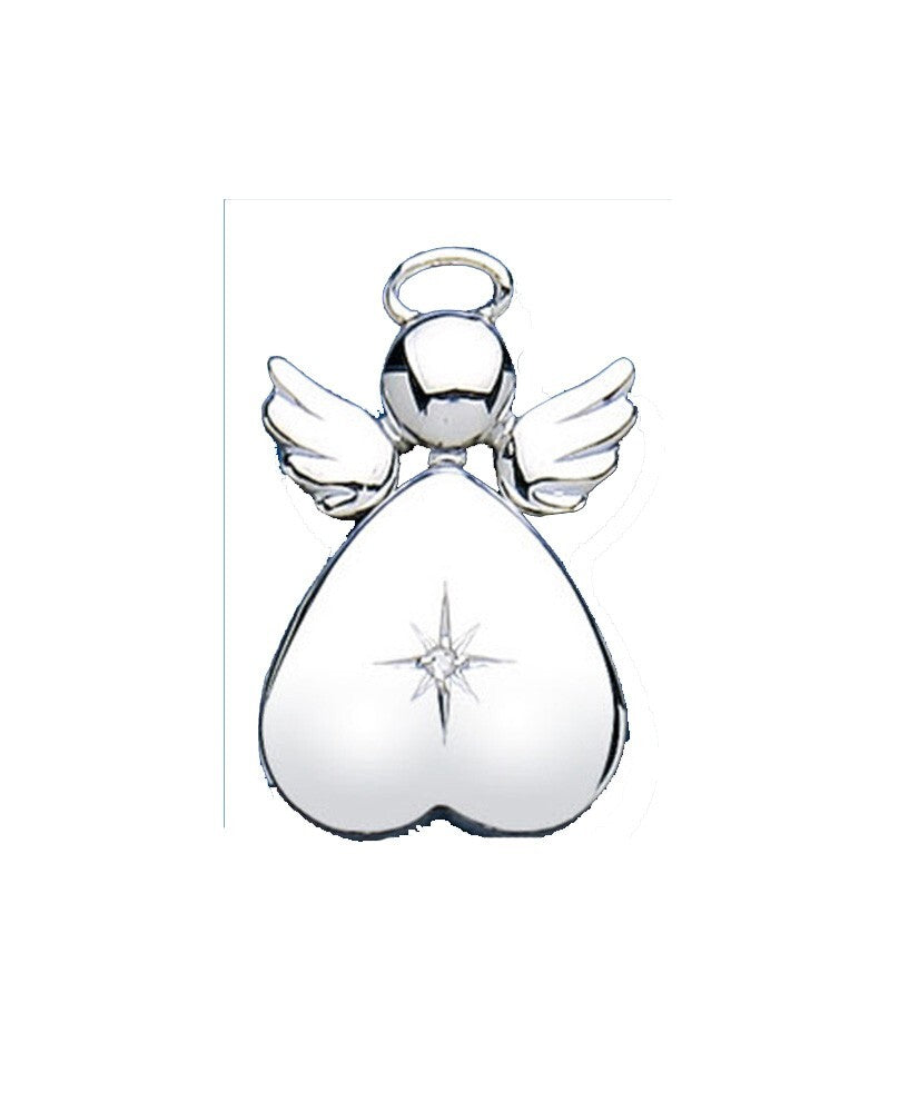 Real Diamond Angel Heart Locket in Silver with Delicate Wing Design and Star Detail