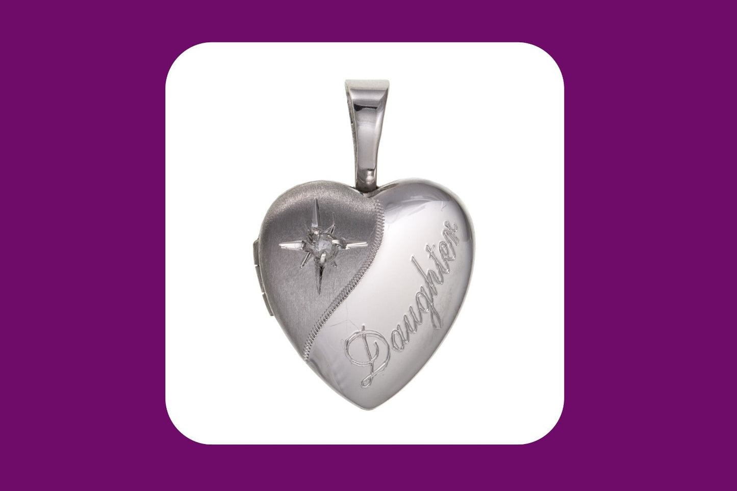 Real Diamond Daughter Heart Locket in silver with engraved text for a heartfelt gift