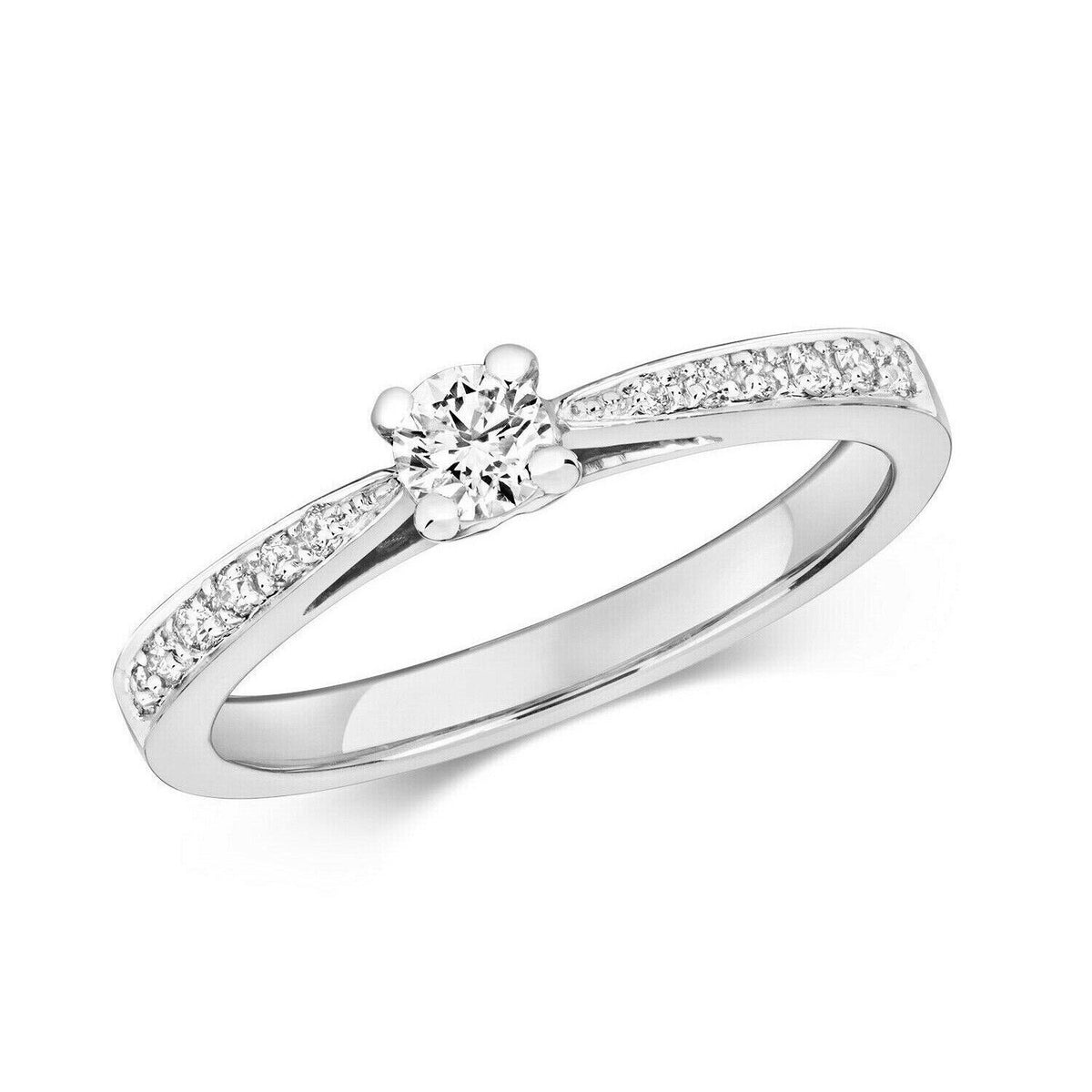 Elegant Real Diamond Solitaire Ring in white gold with sparkling side stones for a timeless look