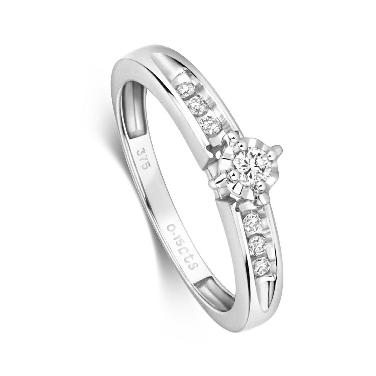 Real Diamond Solitaire Ring 9ct White Gold featuring a sparkling diamond in a classic setting