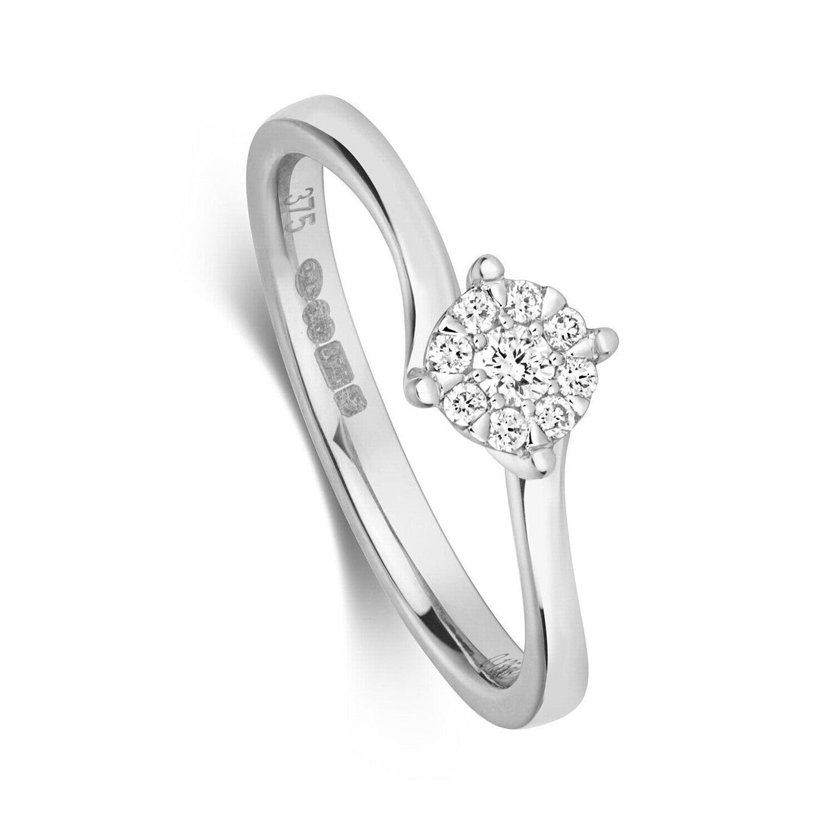 Real Diamond Solitaire Twist Ring in White Gold with Beautiful Cluster Design