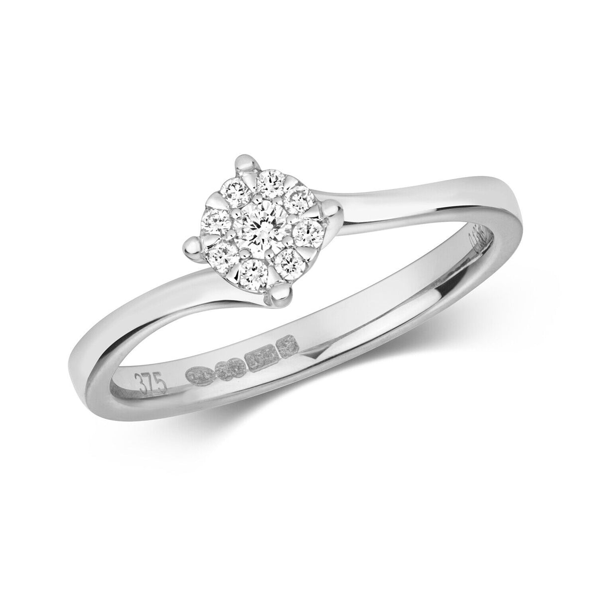Elegant Real Diamond Solitaire Twist Ring in White Gold with Sparkling Cluster Design