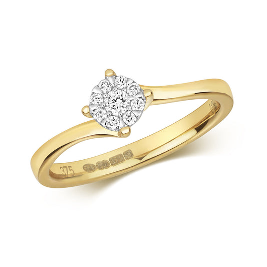 J R Jewellery Real Diamond Twist Ring in Yellow Gold with Sparkling Round Diamonds