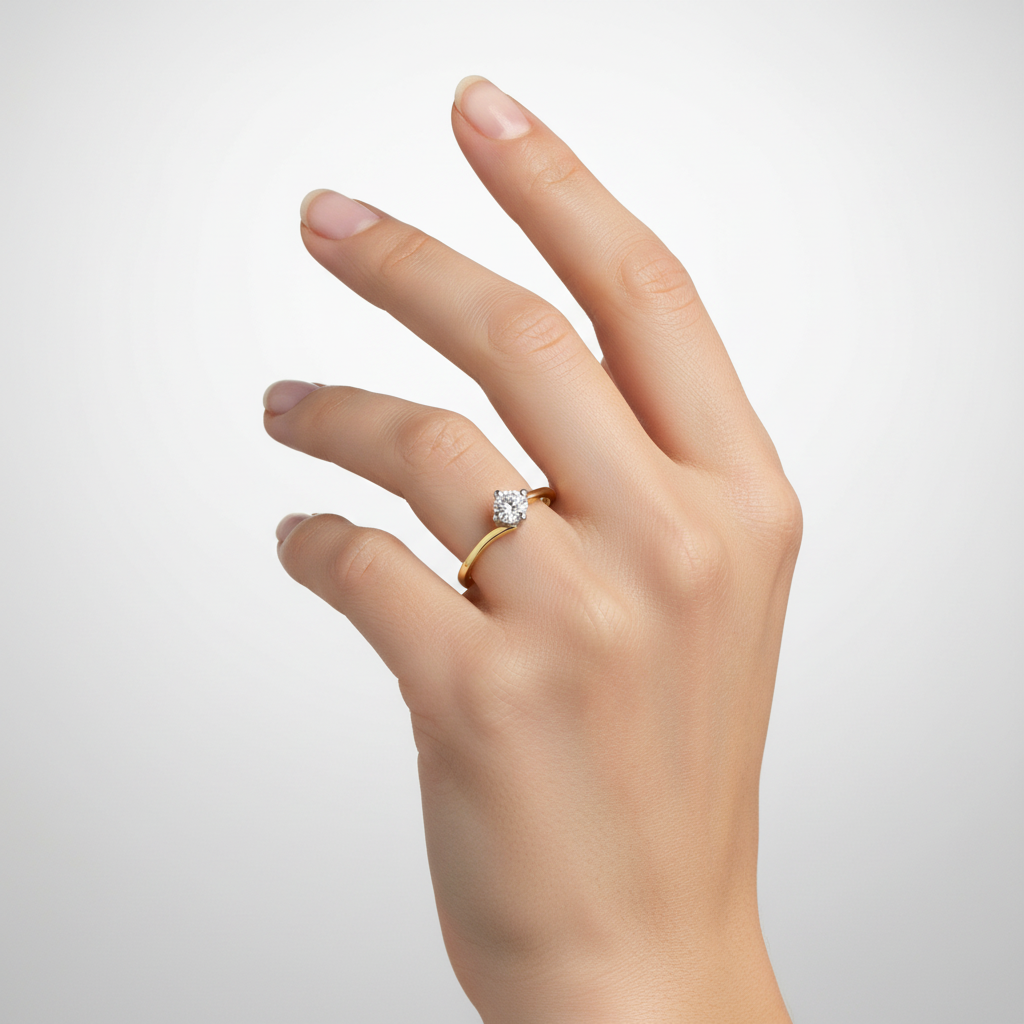 Real Diamond Twist Solitaire Ring showcased on a model's hand with a minimalist design