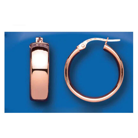 J R Jewellery rose gold hoop earrings with smooth polished finish and secure clasp closure