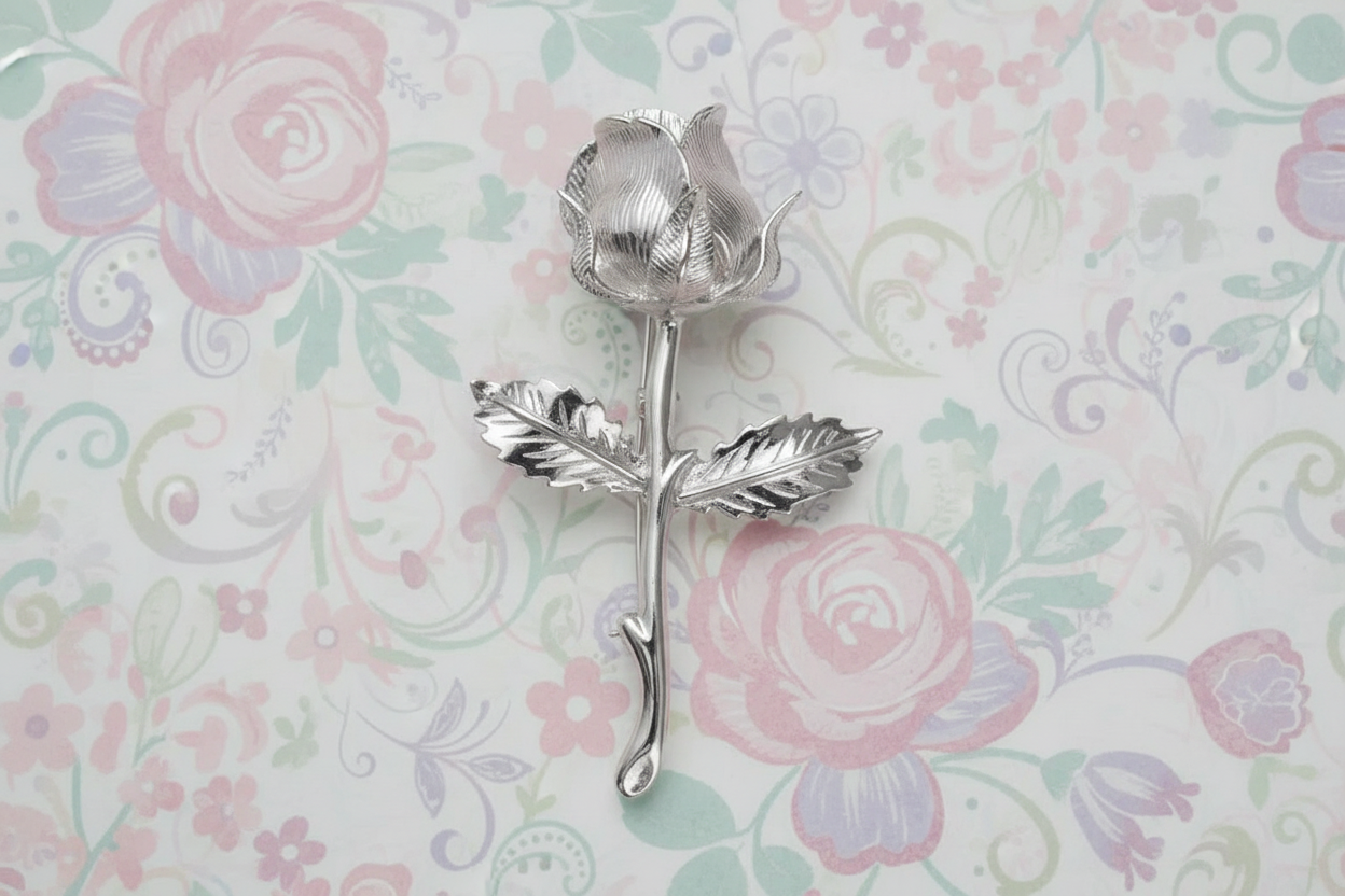 Rose Brooch Solid Sterling Silver hallmarked