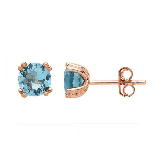 Aquamarine Stud Earrings Solid Sterling Silver Rose Gold Plate 925 Hallmark