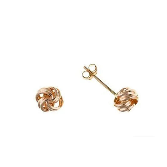 Rose Gold Knot Stud Earrings 7mm 9 Carat Studs British Made