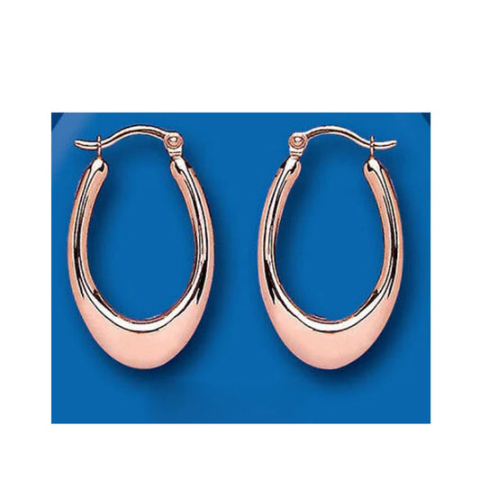 Rose Gold Hoop Earrings Oval Red Gold Hoops Creole Hallmarked