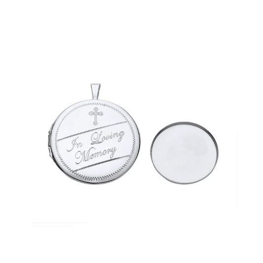 Round Memorial Locket from J R Jewellery with engraved In Loving Memory design and removable inner disc